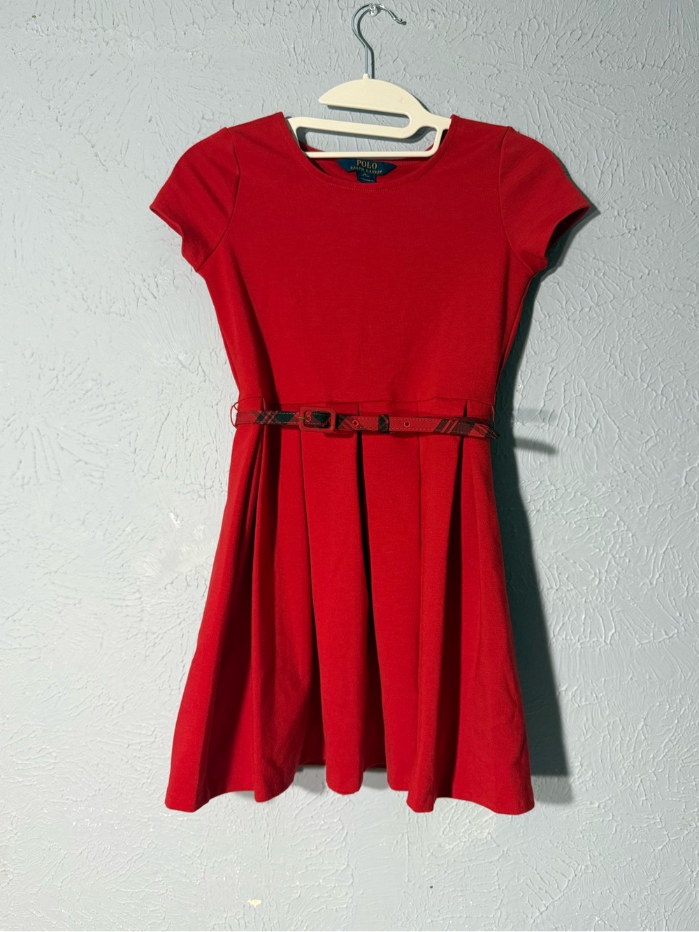 Polo by Ralph Lauren Red Girls' Pleated Fit-and-Flare Dress with Belt size 8-10